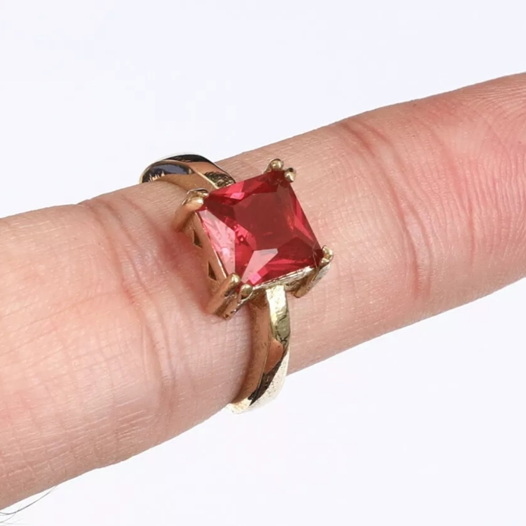 Emerald Cut Large Ruby Ring Sz 7